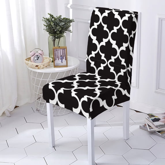Chair Cover Geometry Style Dining Room Spandex Elastic Chair Sliover Black And White Pattern Stretc