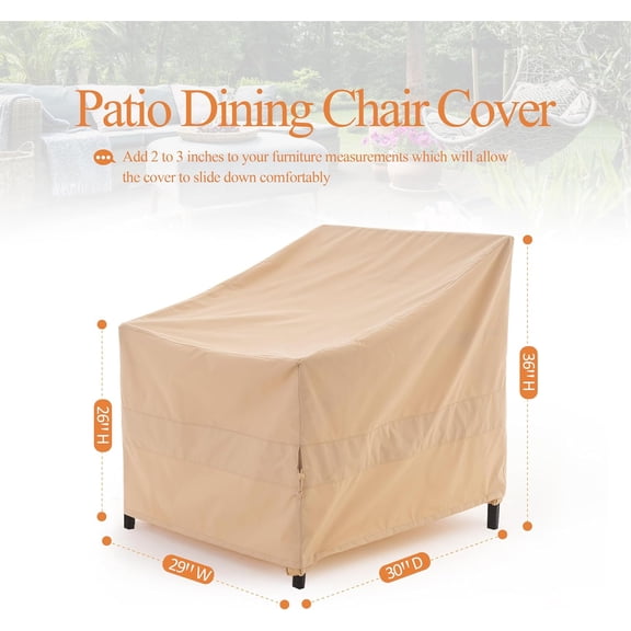 Chair Cover, Outdoor Lounge Cover, Heavy Duty, Waterproof Lawn Chair Covers, 29W x 30D x 36H, Beige, 2-Pack