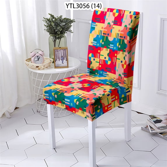 Chair Cover Plain Lattice Style Furniture Elastic Dining Room Poker Stripe Printing Stretch Chairs