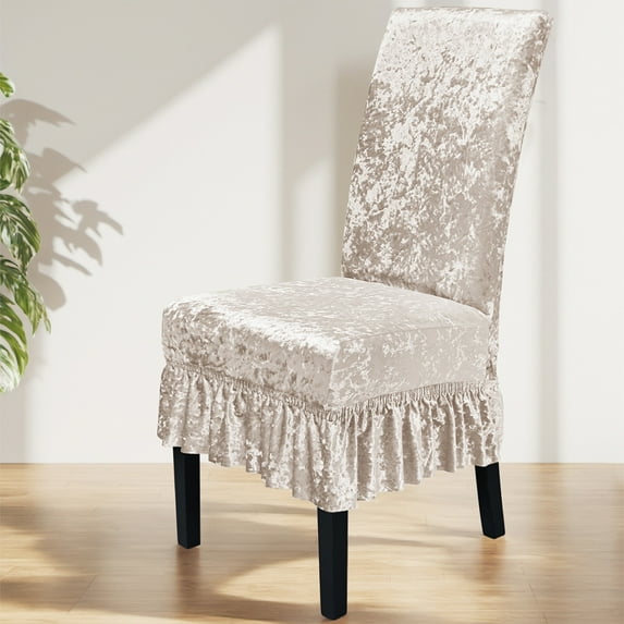Chair Cover, Stretch Velvet Slipcover with Skirt, Elastic Dining Chair Cover for Home Hotel and Event Decor(Beige)
