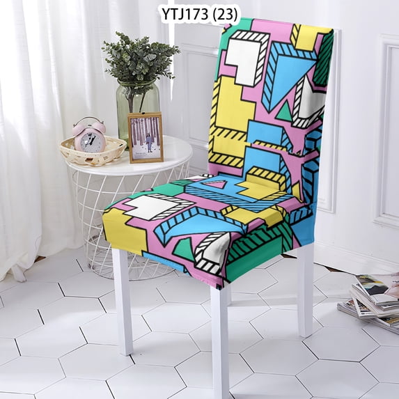 Chair Cover Geometric Nordic Fabric Elastic Material Chaise Seat Case Removable Stretch Dinner Ro