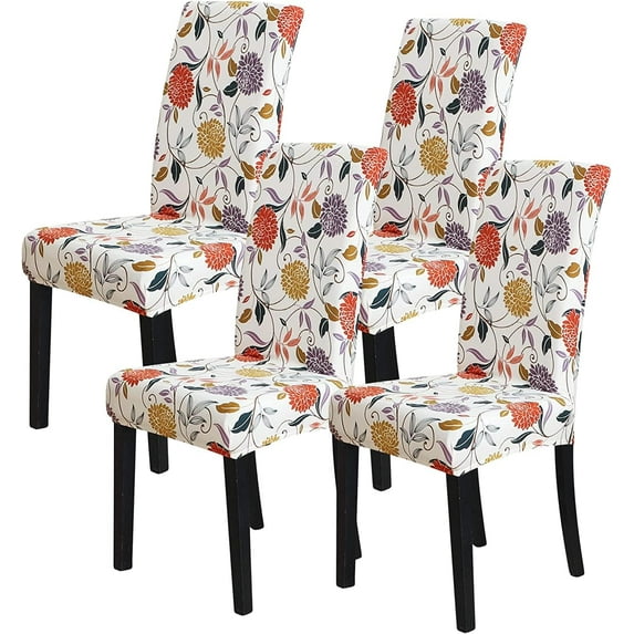 Chair Covers 4 Pack Orange Flowers Stretch Stretchable Washable Removable Parsons Chair Slipcover Protector for Kitchen Hotel Dining Wedding Party Restaurant