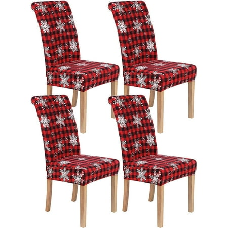 Chair Covers 4 Pack Snowflake Stretch Removable Washable Chair Protector for Home Party Dining Room Christmas Decorations
