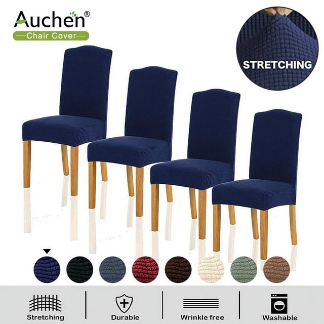 Chair Covers, AUCHEN High Stretch Dinner Chair Covers Set of 4, Stretch Furniture Protector Covers, Removable Washable Elastic Parsons Seat Case for Restaurant Hotel Ceremony (Navy)