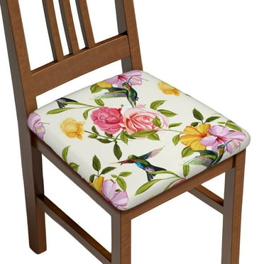 Chair Covers for Dining Chairs - Carnation Hummingbird Stretch Removable Seat Covers for Chairs, Soft Washable Chair Seat Slipcovers Protector for Dining Room Kitchen Chair Set of 2