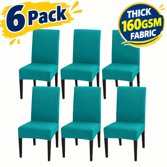 Chair Covers for Dining Chairs Set of 6, Stretch Dining Chair Covers with Elastic Band, Thick 160gsm Slipcovers for Kitchen, Dining Room, Wedding & Hotel Decor, Machine Washable