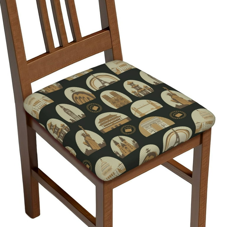 Chair Covers for Dining Chairs Stamps Pattern Vintage Stretch Removable Seat Covers for Chairs Soft Washable Chair Seat Slipcovers Protector for