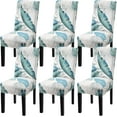 thumbnail image 1 of Chair Covers for Dining Room 6 Pack, Solid Stretch Dining Chair Covers, Washable Kitchen Slip Covers, Parson Chair Covers Set of 6 (Blue Leaf, 6 Pack), 1 of 6