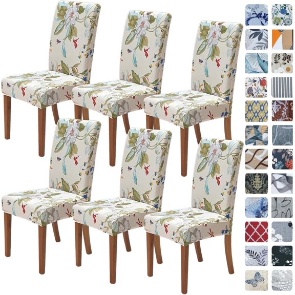 Chair Covers for Dining Room 6 Pack, Stretch Dining Chair Cover, Washable Spandex Kitchen Parsons Chair Slipcovers, Green Chair Covers for Home or Party (Set of 6, Green Garden)