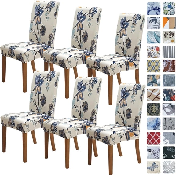 Chair Covers for Dining Room 6 Pack, Stretch Dining Chair Cover, Washable Spandex Kitchen Parsons Chair Slipcovers, Removable Seat Protector for Home or Party (Set of 6, Flower Pot)