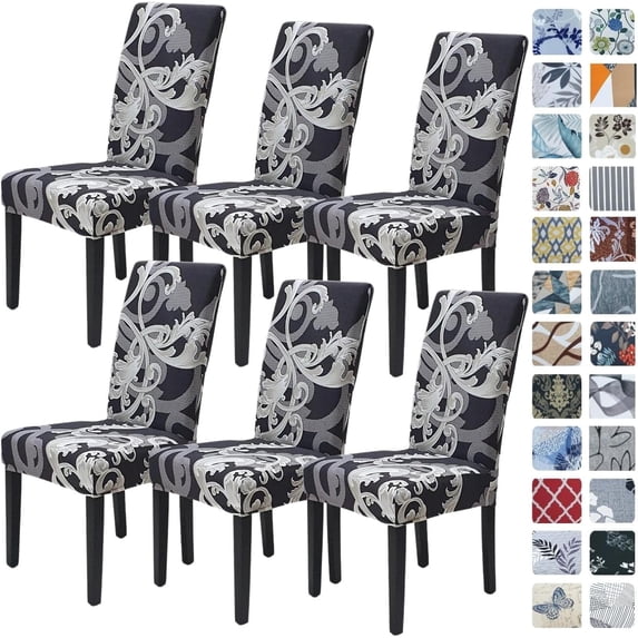 Chair Covers for Dining Room 6 Pack, Stretch Dining Chair Cover, Washable Spandex Kitchen Parsons Chair Slipcovers, Removable Seat Protector for Home or Party (Set of 6, Vintage Art)