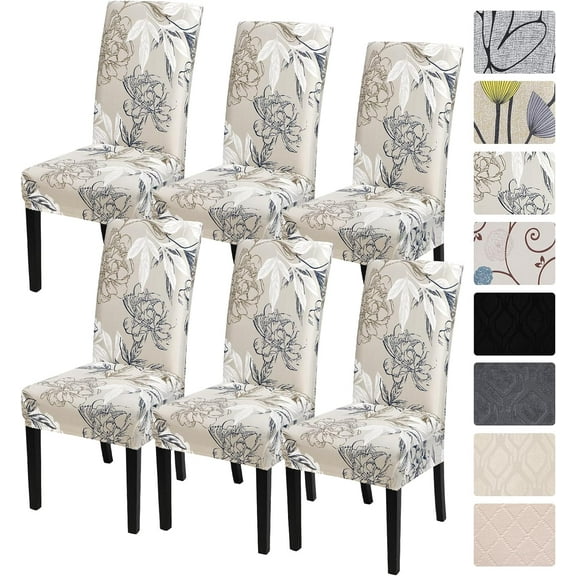 Chair Covers for Dining Room 6 Pack, Stretch Printed Kitchen Chair Covers Washable Spandex Parsons Chair Slipcovers Removable Seat Protector for Home, Restaurant, Ceremony (Floral Pattern)