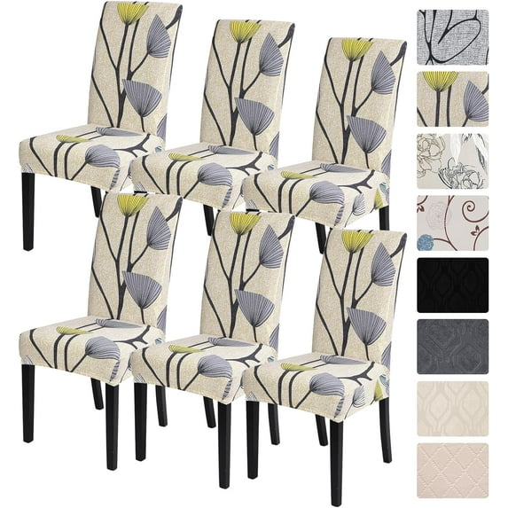 Chair Covers for Dining Room 6 Pack, Stretch Printed Kitchen Chair Covers Washable Spandex Parsons Chair Slipcovers Removable Seat Protector for Home, Restaurant, Ceremony (Dandelion Pattern)