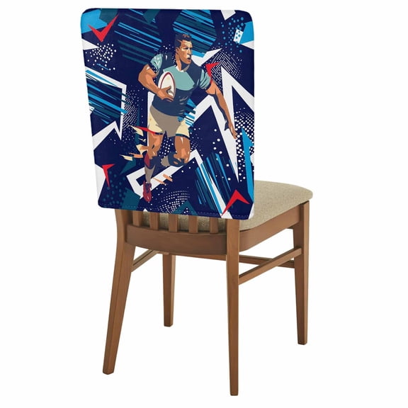 Chair Covers for Dining Room Blue Sport Style Set of 4 Removable Chair Back Covers Active Runner Rugby Athletes Washable Chair Slipcovers Seat Protector for Party Wedding Kitchen Decorations