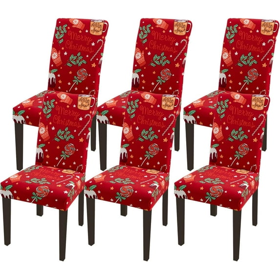 Chair Covers for Dining Room Christmas Stretch Chair Covers Set of 6 Parsons Chair Slipcover Removable Washable Kitchen Chair Slipcovers for Decorations Holiday Party Banquet,Candy Gloves