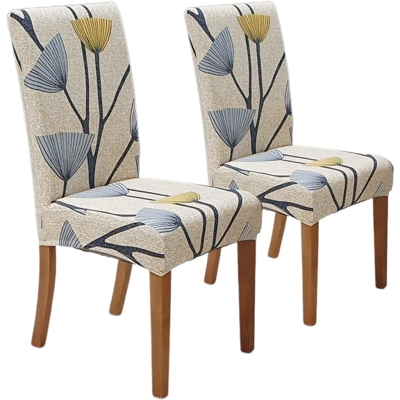Chair Covers for Dining Room Set of 2, Stretch Dining Chair Cover, Washable Spandex Kitchen Parsons Chair Slipcovers, Removable Seat Protector for Home or Party (2 Pack, Floral Bloom)