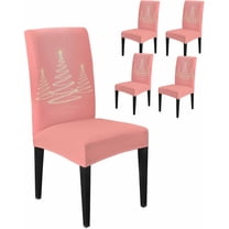 Chair Covers for Dining Room Set of 4,Christmas Gold Stripe Tree Stretch Seat Protector Removable Washable Chairs Slipcovers for Kitchen Banquet Wedding Hotel,Xmas Trees on Pink