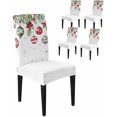 thumbnail image 1 of Chair Covers for Dining Room Set of 4,Christmas Red Poinsettia Flower Bell Stretch Seat Protector Removable Washable Chairs Slipcovers for Kitchen Banquet Wedding Hotel,Xmas Berry Fir Leaves, 1 of 6