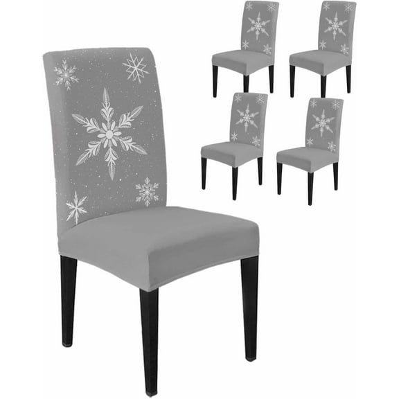 Chair Covers for Dining Room Set of 4,Christmas White Snowflakes Stretch Seat Protector Removable Washable Chairs Slipcovers for Kitchen Banquet Wedding Hotel,Winter Snow Seamless on Gray