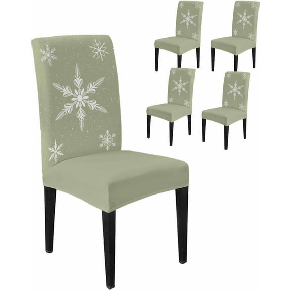 Chair Covers for Dining Room Set of 4,Christmas White Snowflakes Stretch Seat Protector Removable Washable Chairs Slipcovers for Kitchen Banquet Wedding Hotel,Winter Snow Seamless on Gray