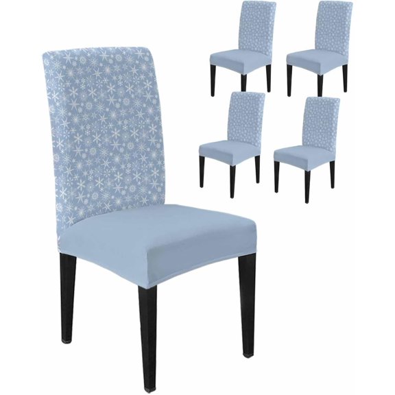 Chair Covers for Dining Room Set of 4,Christmas Winter Snowflakes on Blue Stretch Seat Protector Removable Washable Chairs Slipcovers for Kitchen Banquet Wedding Hotel,White Falling Snow