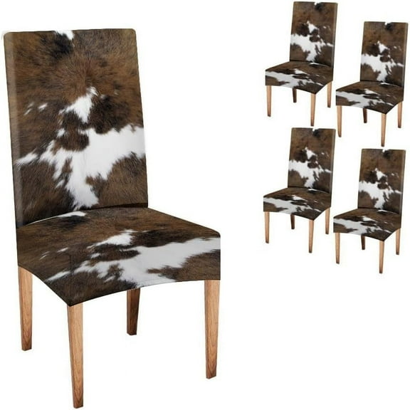 Chair Covers for Dining Room Set of 4,Cowhide Printing Spandex Stretch Dining Room Chair Cover,Removable Washable Kitchen Parsons Chair Covers Seat Slipcovers