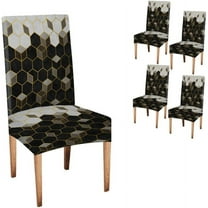 Chair Covers for Dining Room Set of 4,Hexagon Gold Cubic Spandex Stretch Dining Room Chair Cover,Removable Washable Kitchen Parsons Chair Covers Seat Slipcovers