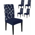 thumbnail image 1 of Chair Covers for Dining Room Set of 4,Merry Christmas Snowflakes on Dark Blue Stretch Seat Protector Removable Washable Chairs Slipcovers for Kitchen Banquet Wedding Hotel,Rotating Snow Seamless, 1 of 6