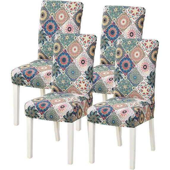 Chair Covers for Dining Room Set of 4, Printed Stretch Spandex Dining Chair Covers, Washable Removable Parsons Chair Slipcovers Protector for Dining Room, Kitchen, Hotel (4PCS, Flower)