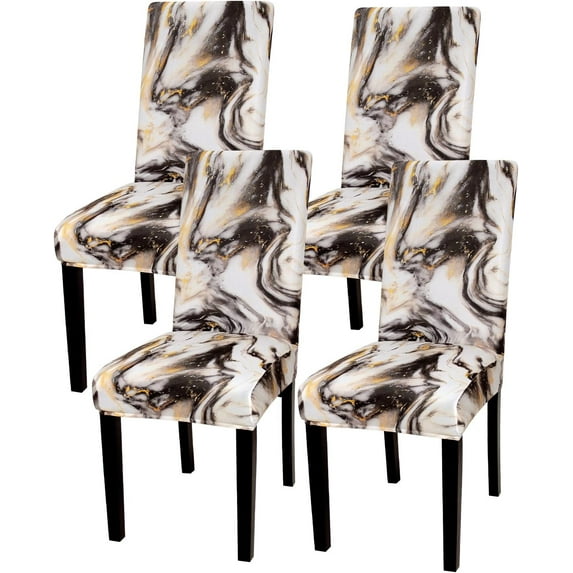 Chair Covers for Dining Room Set of 4, Spandex Stretch Dining Room Chair Cover, Removable Washable Kitchen Parsons Chair Covers Seat Slipcovers, Black Gold Marble