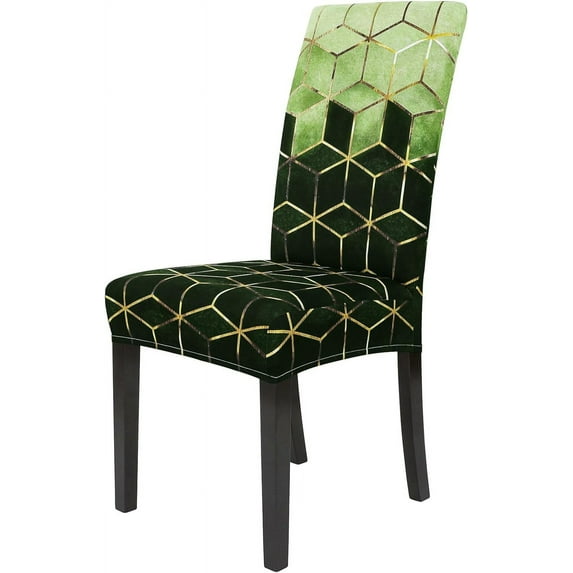 Chair Covers for Dining Room Set of 4, Spandex Stretch Dining Room Chair Cover, Removable Washable Kitchen Parsons Chair Covers Seat Slipcovers, Green Cubes