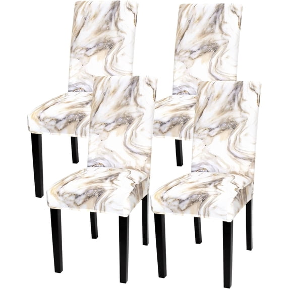 Chair Covers for Dining Room Set of 4, Spandex Stretch Dining Room Chair Cover, Removable Washable Kitchen Parsons Chair Covers Seat Slipcovers, Grey Gold Marble