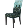 thumbnail image 1 of Chair Covers for Dining Room Set of 4, Spandex Stretch Dining Room Chair Cover, Removable Washable Kitchen Parsons Chair Covers Seat Slipcovers, Teal Cubes, 1 of 6