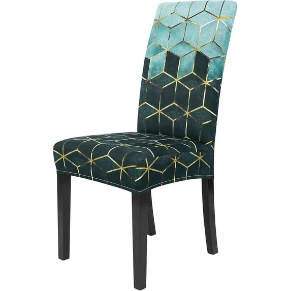 Chair Covers for Dining Room Set of 4, Spandex Stretch Dining Room Chair Cover, Removable Washable Kitchen Parsons Chair Covers Seat Slipcovers, Teal Cubes