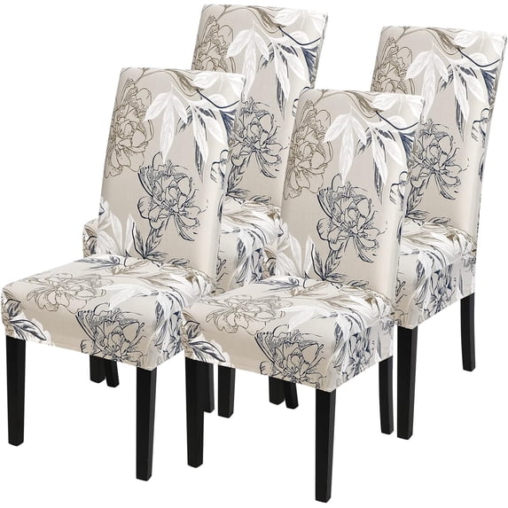 Chair Covers for Dining Room Set of 4, Stretch Dining Room Chair Covers, Spandex Kitchen Parsons Chair Slipcovers, Dining Chair Covers for Party Ceremony Hotel(Beige and Blue Flower)
