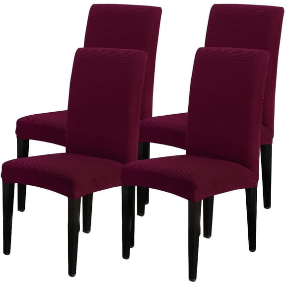 Chair Covers for Dining Room Set of 4, Stretch Jacquard Kitchen Parsons Chair Covers,Washable Spandex Dining Chair Slipcovers Seat Protector for Hotel,Banquet,Ceremony（Wine Red）