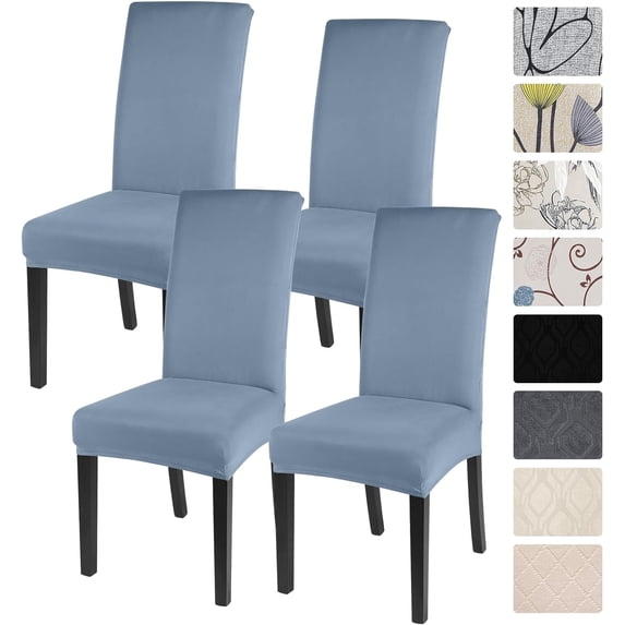 Chair Covers for Dining Room Set of 4, Stretch Solid Color Kitchen Chair Covers Washable Spandex Parsons Chair Slipcovers Removable Seat Protector for Home, Restaurant, Ceremony (Grey Blue)