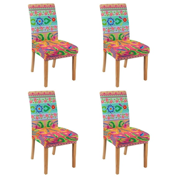 Chair Covers for Dining Room Set of 4, Stretch Washable Polyester Kitchen Slipcovers Featuring Artistic, Bohemian, Nordic Style, Earthy, Rustic Patterns with Removable Protector