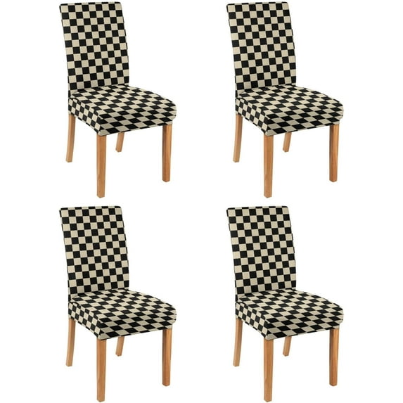 Chair Covers for Dining Room Set of 4, Stretchy Parson Chair Slipcovers,Black and White Lattice Spandex Banquet Chair Seat Pet Protector Slipcovers for Holiday Home Party, Hotel