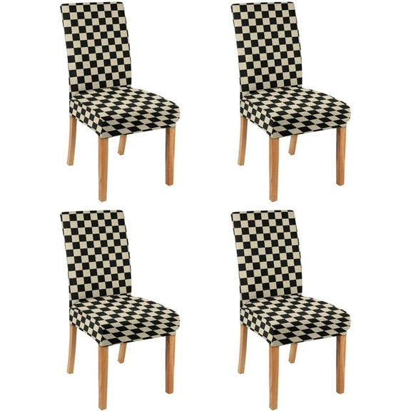 Chair Covers for Dining Room Set of 4, Stretchy Parson Chair Slipcovers,Black and White Lattice Spandex Banquet Chair Seat Pet Protector Slipcovers for Holiday Home Party, Hotel