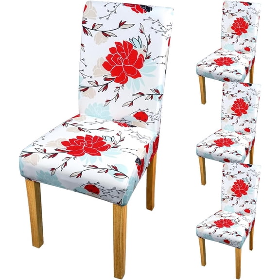 Chair Covers for Dining Room Set of 4, Stretchy Parson Chair Slipcovers,Red Flowers Spandex Banquet Chair Seat Pet Protector Slipcovers for Holiday Home Party, Hotel, Wedding Ceremony