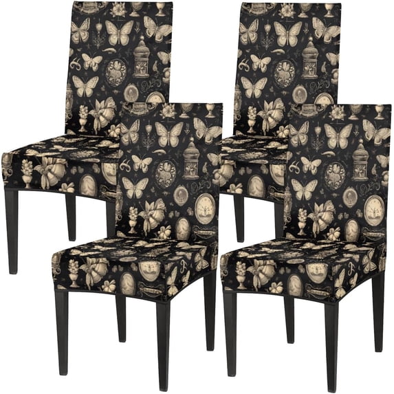Chair Covers for Dining Room Set of 4, Vintage Butterfly Washable Spandex Parsons Slipcovers, Removable Kitchen Chair Cover, Stretch Seat Protector for Home Party Hotel