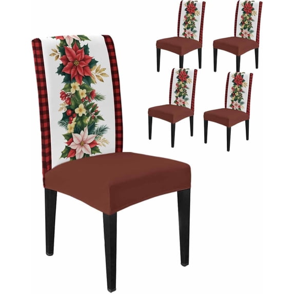Chair Covers for Dining Room Set of 4,Winter Christmas Holly Leaf Stretch Seat Protector Removable Washable Chairs Slipcovers for Kitchen Banquet Wedding Hotel,Red Black Plaid