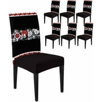 Chair Covers for Dining Room Set of 6,Christmas Bell Bow Stretch Seat Protector Removable Washable Chairs Slipcovers for Kitchen Banquet Wedding Hotel,Winter White Snowflakes Flowers