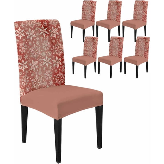 Chair Covers for Dining Room Set of 6,Christmas Bokeh White Snowflakes Stretch Seat Protector Removable Washable Chairs Slipcovers for Kitchen Banquet Wedding Hotel,Watercolor Gradient Red