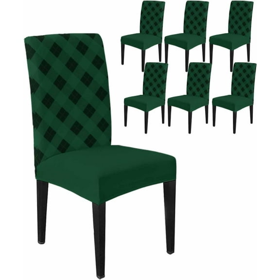 Chair Covers for Dining Room Set of 6,Christmas Green Plaid Stretch Seat Protector Removable Washable Chairs Slipcovers for Kitchen Banquet Wedding Hotel,Geometric Lattice