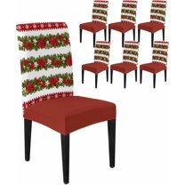 Chair Covers for Dining Room Set of 6,Christmas Poinsettia Flower Stretch Seat Protector Removable Washable Chairs Slipcovers for Kitchen Banquet Wedding Hotel,Winter Snowflake Botanical