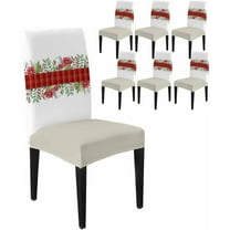 Chair Covers for Dining Room Set of 6,Christmas Red Poinsettia Floral Berry Plaid Stretch Seat Protector Removable Washable Chairs Slipcovers for Kitchen Banquet Wedding Hotel,Green Leaf on White