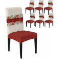 thumbnail image 1 of Chair Covers for Dining Room Set of 6,Christmas Red Poinsettia Floral Berry Plaid Stretch Seat Protector Removable Washable Chairs Slipcovers for Kitchen Banquet Wedding Hotel,Green Leaf on White, 1 of 6