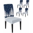 thumbnail image 1 of Chair Covers for Dining Room Set of 6,Christmas Reindeer Tree Silhouette Stretch Seat Protector Removable Washable Chairs Slipcovers for Kitchen Banquet Wedding Hotel,White Snowflake on Black, 1 of 6